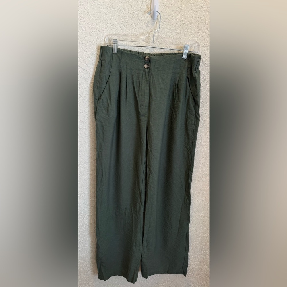 European Green Linen Wide leg Pants US10